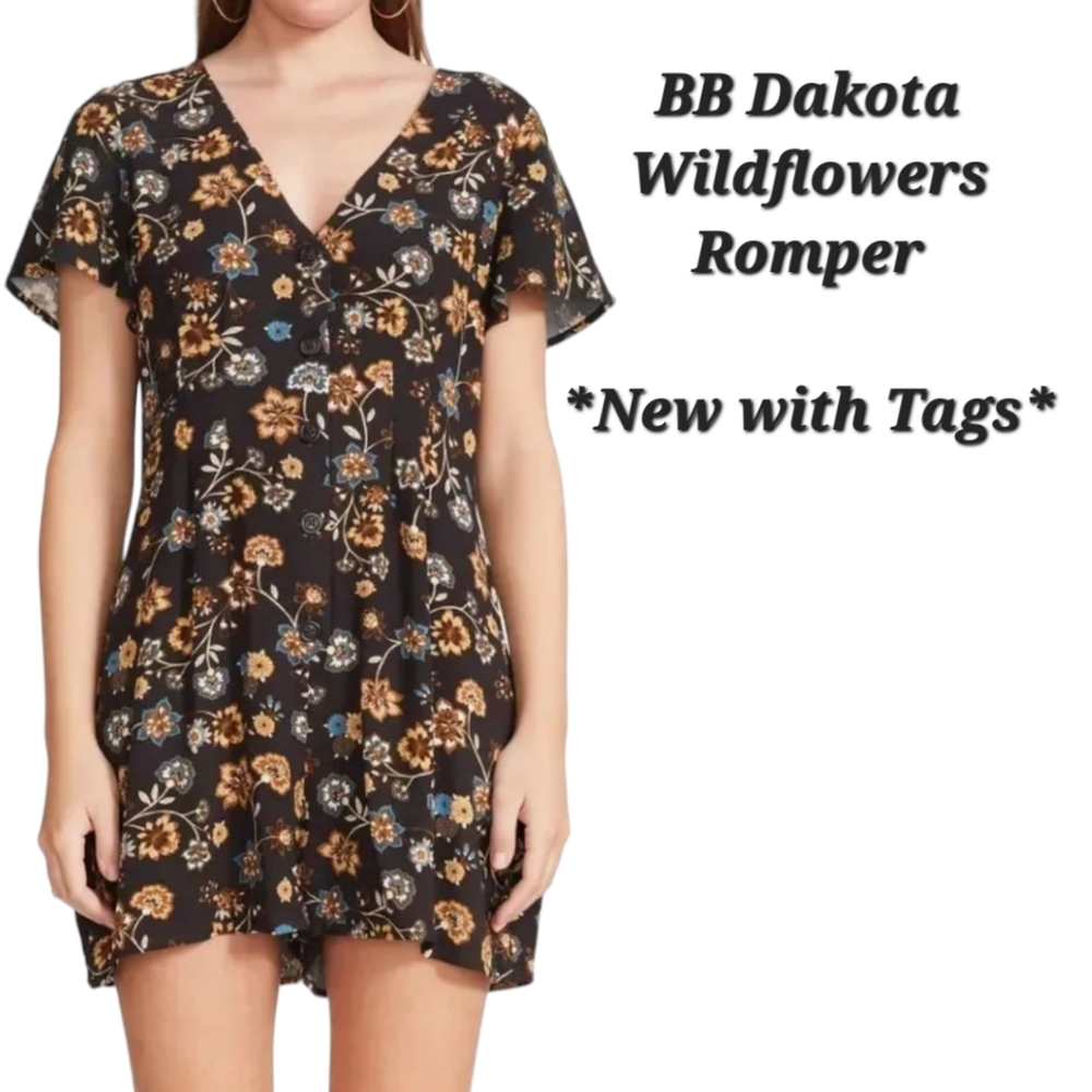 BB Dakota Wildflowers Romper | NEW | BB Dakota by Steve Madden | Black Floral